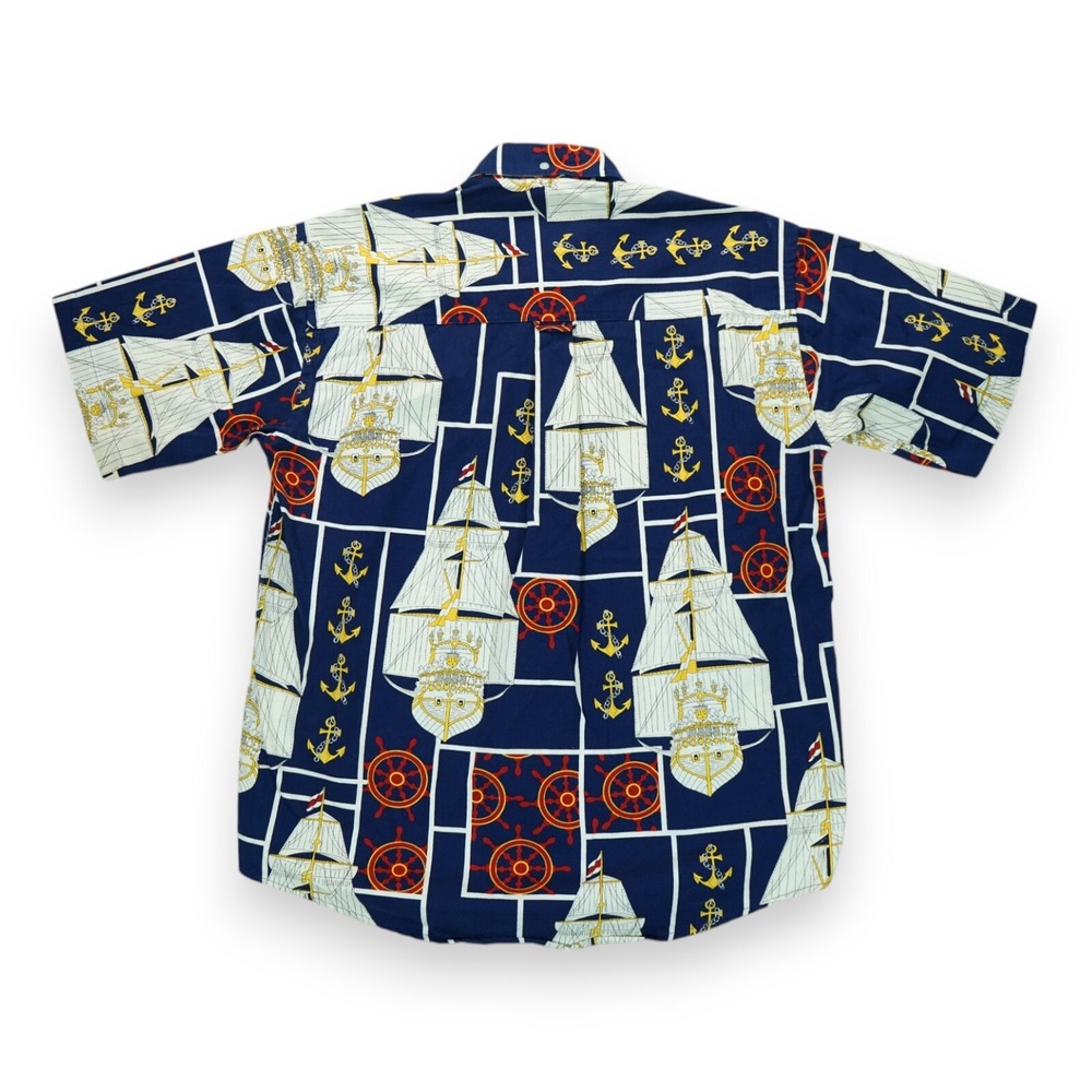 VTG 80s 90s Gant Rough Weather Nautical Print AOP Canvas Shirt‎ Oversize Mens M - Picture 2 of 7